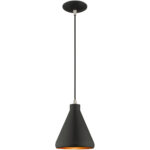 1 Light Black Mini Pendant with Black Metal Shade with Gold Finish Inside Shade-Lighting LumensPendant Lights