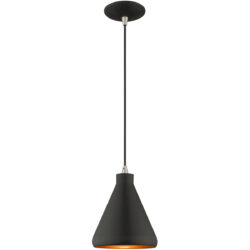 1 Light Black Mini Pendant with Black Metal Shade with Gold Finish Inside Shade-Lighting LumensPendant Lights