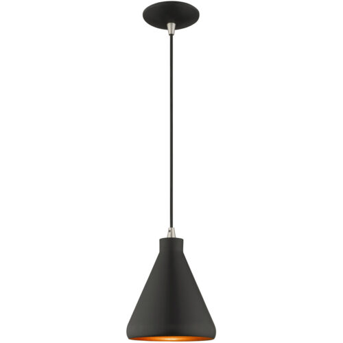 1 Light Black Mini Pendant with Black Metal Shade with Gold Finish Inside Shade-Lighting LumensPendant Lights