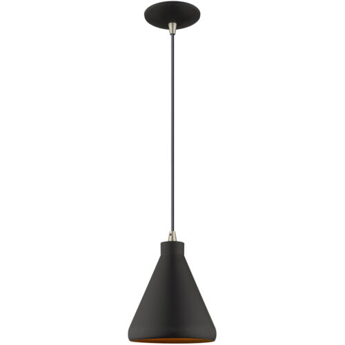 1 Light Black Mini Pendant with Black Metal Shade with Gold Finish Inside Shade-Lighting LumensPendant Lights