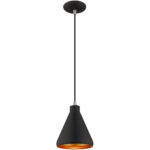 1 Light Black Mini Pendant with Black Metal Shade with Gold Finish Inside Shade-Lighting LumensPendant Lights