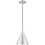 1 Light Brushed Aluminum Mini Pendant with Brushed Aluminum Metal Shade with Shiny White Finish Inside Shade-Lighting LumensPendant Lights