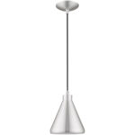 1 Light Brushed Aluminum Mini Pendant with Brushed Aluminum Metal Shade with Shiny White Finish Inside Shade-Lighting LumensPendant Lights