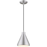 1 Light Brushed Aluminum Mini Pendant with Brushed Aluminum Metal Shade with Shiny White Finish Inside Shade-Lighting LumensPendant Lights