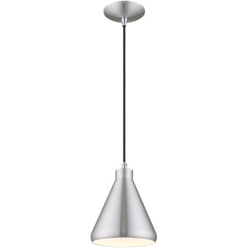 1 Light Brushed Aluminum Mini Pendant with Brushed Aluminum Metal Shade with Shiny White Finish Inside Shade-Lighting LumensPendant Lights