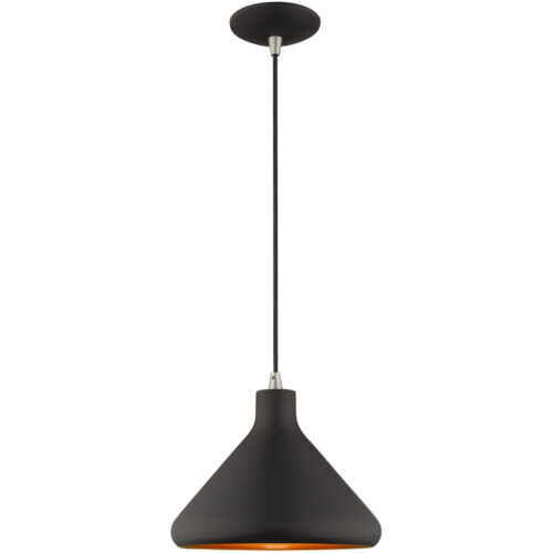 1 Light Black Mini Pendant with Black Metal Shade with Gold Finish Inside Shade-Lighting LumensPendant Lights