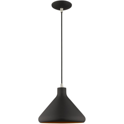 1 Light Black Mini Pendant with Black Metal Shade with Gold Finish Inside Shade-Lighting LumensPendant Lights