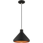 1 Light Black Mini Pendant with Black Metal Shade with Gold Finish Inside Shade-Lighting LumensPendant Lights