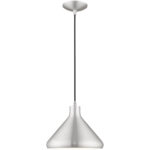 1 Light Brushed Aluminum Mini Pendant with Brushed Aluminum Metal Shade with Shiny White Finish Inside Shade-Lighting LumensPendant Lights