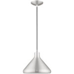 1 Light Brushed Aluminum Mini Pendant with Brushed Aluminum Metal Shade with Shiny White Finish Inside Shade-Lighting LumensPendant Lights