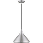 1 Light Brushed Aluminum Mini Pendant with Brushed Aluminum Metal Shade with Shiny White Finish Inside Shade-Lighting LumensPendant Lights