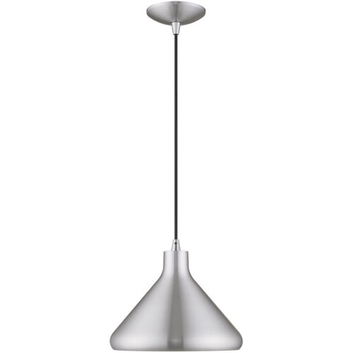 1 Light Brushed Aluminum Mini Pendant with Brushed Aluminum Metal Shade with Shiny White Finish Inside Shade-Lighting LumensPendant Lights