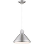 1 Light Brushed Aluminum Mini Pendant with Brushed Aluminum Metal Shade with Shiny White Finish Inside Shade-Lighting LumensPendant Lights