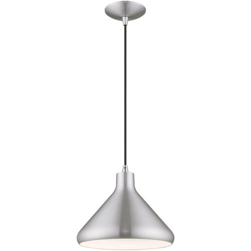 1 Light Brushed Aluminum Mini Pendant with Brushed Aluminum Metal Shade with Shiny White Finish Inside Shade-Lighting LumensPendant Lights