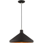 1 Light Black Mini Pendant with Black Metal Shade with Gold Finish Inside Shade-Lighting LumensPendant Lights