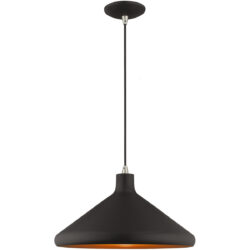 1 Light Black Mini Pendant with Black Metal Shade with Gold Finish Inside Shade-Lighting LumensPendant Lights