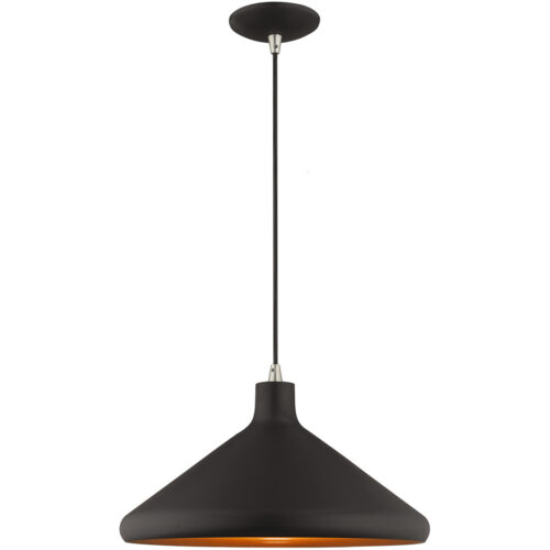 1 Light Black Mini Pendant with Black Metal Shade with Gold Finish Inside Shade-Lighting LumensPendant Lights