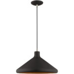 1 Light Black Mini Pendant with Black Metal Shade with Gold Finish Inside Shade-Lighting LumensPendant Lights