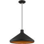 1 Light Black Mini Pendant with Black Metal Shade with Gold Finish Inside Shade-Lighting LumensPendant Lights