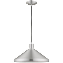 1 Light Brushed Aluminum Mini Pendant with Brushed Aluminum Metal Shade with Shiny White Finish Inside Shade-Lighting LumensPendant Lights