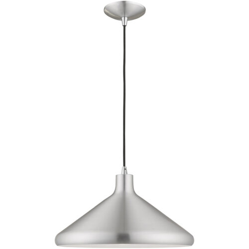 1 Light Brushed Aluminum Mini Pendant with Brushed Aluminum Metal Shade with Shiny White Finish Inside Shade-Lighting LumensPendant Lights