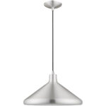 1 Light Brushed Aluminum Mini Pendant with Brushed Aluminum Metal Shade with Shiny White Finish Inside Shade-Lighting LumensPendant Lights