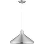 1 Light Brushed Aluminum Mini Pendant with Brushed Aluminum Metal Shade with Shiny White Finish Inside Shade-Lighting LumensPendant Lights