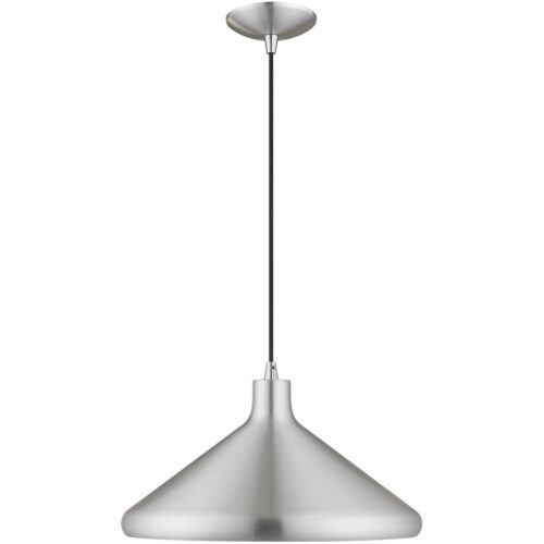 1 Light Brushed Aluminum Mini Pendant with Brushed Aluminum Metal Shade with Shiny White Finish Inside Shade-Lighting LumensPendant Lights