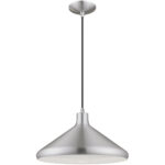 1 Light Brushed Aluminum Mini Pendant with Brushed Aluminum Metal Shade with Shiny White Finish Inside Shade-Lighting LumensPendant Lights