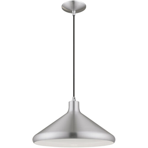 1 Light Brushed Aluminum Mini Pendant with Brushed Aluminum Metal Shade with Shiny White Finish Inside Shade-Lighting LumensPendant Lights