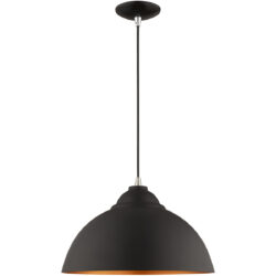 1 Light Black Mini Pendant with Black Metal Shade with Gold Finish Inside Shade-Lighting LumensPendant Lights