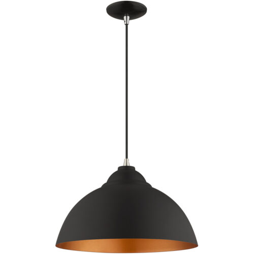 1 Light Black Mini Pendant with Black Metal Shade with Gold Finish Inside Shade-Lighting LumensPendant Lights