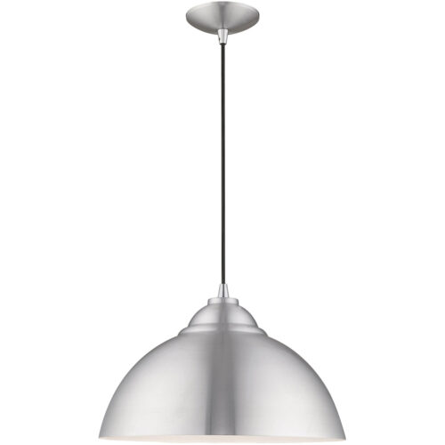 1 Light Brushed Aluminum Mini Pendant with Brushed Aluminum Metal Shade with Shiny White Finish Inside Shade-Lighting LumensPendant Lights