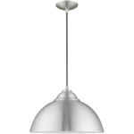 1 Light Brushed Aluminum Mini Pendant with Brushed Aluminum Metal Shade with Shiny White Finish Inside Shade-Lighting LumensPendant Lights