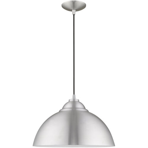 1 Light Brushed Aluminum Mini Pendant with Brushed Aluminum Metal Shade with Shiny White Finish Inside Shade-Lighting LumensPendant Lights