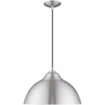 1 Light Brushed Aluminum Mini Pendant with Brushed Aluminum Metal Shade with Shiny White Finish Inside Shade-Lighting LumensPendant Lights