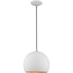 1 Light White Mini Pendant with White Metal Shade with Gold Finish Inside Shade-Lighting LumensPendant Lights