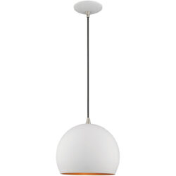 1 Light White Mini Pendant with White Metal Shade with Gold Finish Inside Shade-Lighting LumensPendant Lights