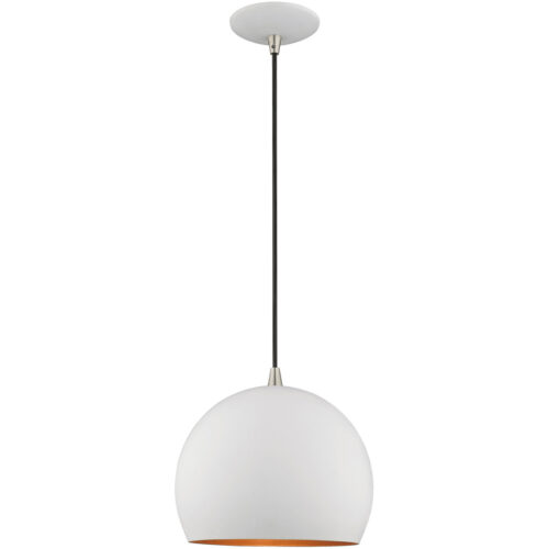 1 Light White Mini Pendant with White Metal Shade with Gold Finish Inside Shade-Lighting LumensPendant Lights