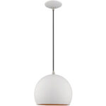 1 Light White Mini Pendant with White Metal Shade with Gold Finish Inside Shade-Lighting LumensPendant Lights