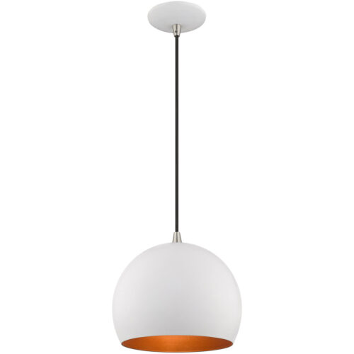 1 Light White Mini Pendant with White Metal Shade with Gold Finish Inside Shade-Lighting LumensPendant Lights