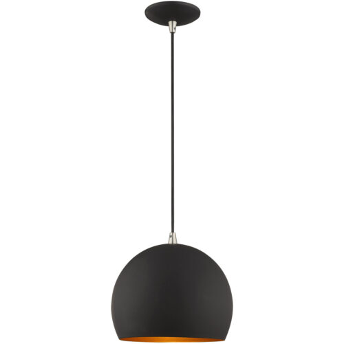 1 Light Black Mini Pendant with Black Metal Shade with Gold Finish Inside Shade-Lighting LumensPendant Lights