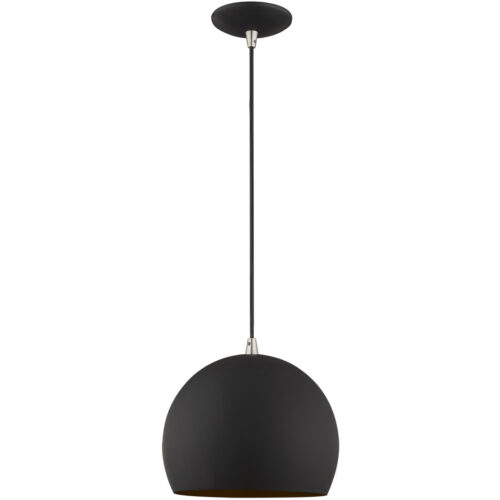 1 Light Black Mini Pendant with Black Metal Shade with Gold Finish Inside Shade-Lighting LumensPendant Lights