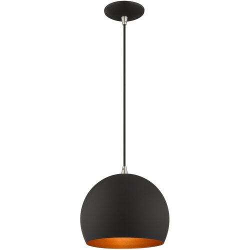 1 Light Black Mini Pendant with Black Metal Shade with Gold Finish Inside Shade-Lighting LumensPendant Lights