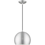 1 Light Brushed Aluminum Mini Pendant with Brushed Aluminum Metal Shade with Shiny White Finish Inside Shade-Lighting LumensPendant Lights