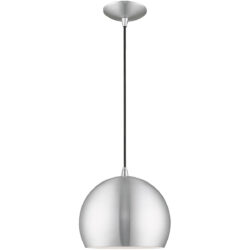 1 Light Brushed Aluminum Mini Pendant with Brushed Aluminum Metal Shade with Shiny White Finish Inside Shade-Lighting LumensPendant Lights