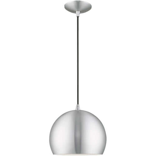 1 Light Brushed Aluminum Mini Pendant with Brushed Aluminum Metal Shade with Shiny White Finish Inside Shade-Lighting LumensPendant Lights