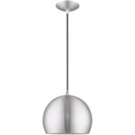 1 Light Brushed Aluminum Mini Pendant with Brushed Aluminum Metal Shade with Shiny White Finish Inside Shade-Lighting LumensPendant Lights