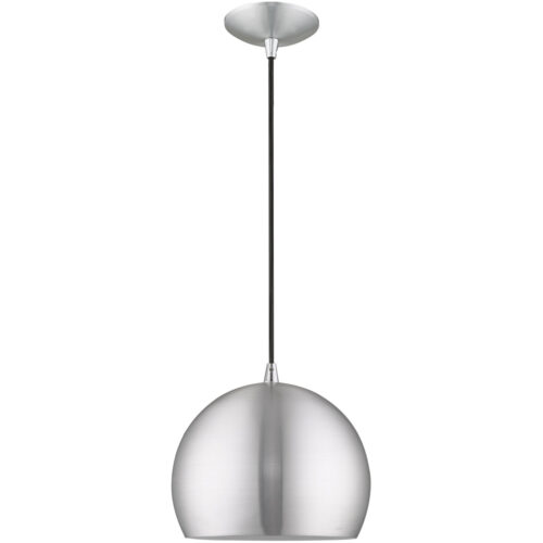 1 Light Brushed Aluminum Mini Pendant with Brushed Aluminum Metal Shade with Shiny White Finish Inside Shade-Lighting LumensPendant Lights