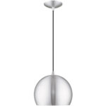 1 Light Brushed Aluminum Mini Pendant with Brushed Aluminum Metal Shade with Shiny White Finish Inside Shade-Lighting LumensPendant Lights